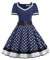 AXOE Damen 50er Jahre Kleider Rockabilly Vintage Festliches mit Abnehmbarer Gürtel A LinieMarineblau Weiß Gepunktet, Gr.34, XS