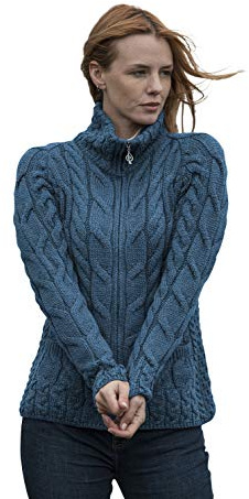 Aran Woollen Mills Maglioni Cardigan da uomo a collo alto con cerniera, L