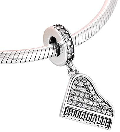 Musik-Charm, 925er Sterlingsilber, Saxophon-Anhänger, passend für Original-DIY-Armband (Klavierbaumeln)