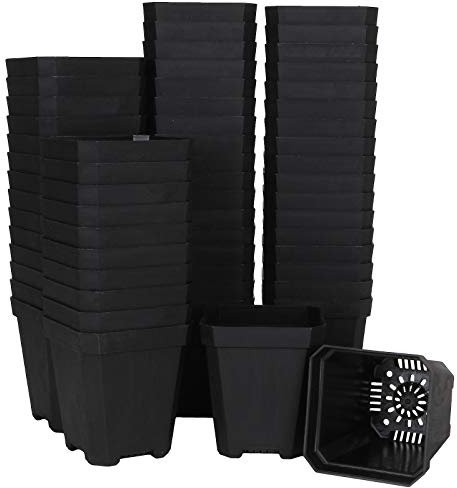 Ziqi 60pcs Plastic Square Nursery Pot (Black) Thick Plastic Square Flower Planting Pots with Drainage Hole for Seed Germination, Seed Starting Pots, Modern Decorative Flower Pot