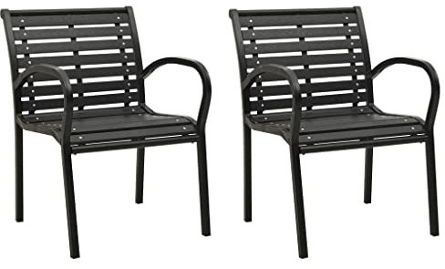 vidaXL 2X Gartenstuhl Stuhl Sessel Gartenmöbel Gartenstühle Gartensessel Stühle Balkonstuhl Terrassenstuhl Stapelstuhl Stahl WPC Schwarz