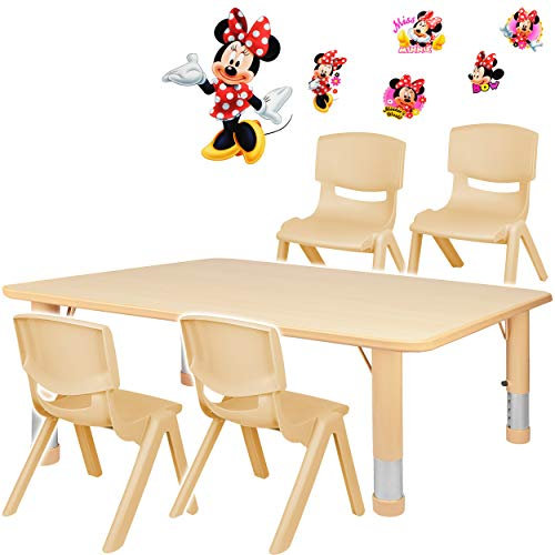 alles-meine.de GmbH Sitzgruppe für Kinder - Tisch + 4 Kinderstühle - Größen & Motiv & Farbwahl - Minnie Mouse/Holz Farben - höhenverstellbar - 1 bis 8 Jahre - Plastik - für INN..