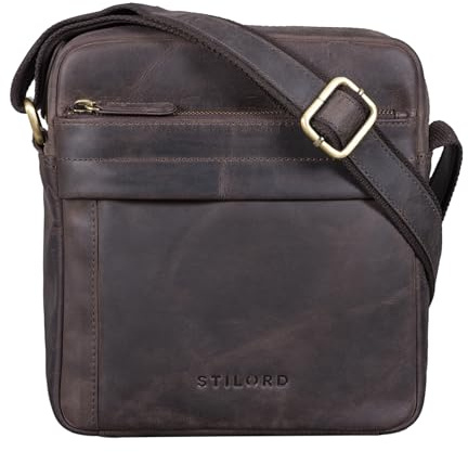 STILORD Craig Herren Schultertasche klein Leder Umhängetasche Männer Herrenhandtasche für 10,1 Zoll echtes Vintage Rindsleder Farbe:dunkel - braun
