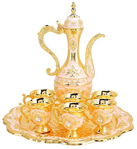 Set di Caffettiere Turche Vintage Set da tè Turco Europeo Creativo con Vassoio per Teiera E 6 Mini Tazze Set di Tazze da caffè,Regalo di Nozze di Artigianato Artistico (bianca)