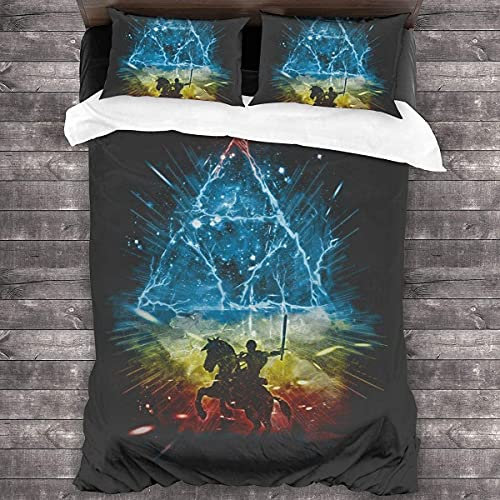 ANSSON The Legend of Zelda Bettwäsche + 2 Kissenbezug Kinder Bettbezug für Spielfans,Hyrule CRES Muster Teenager-Bettwäsche Set Mikrofaser (135x200cm+80x80cmx2, LOZ7)