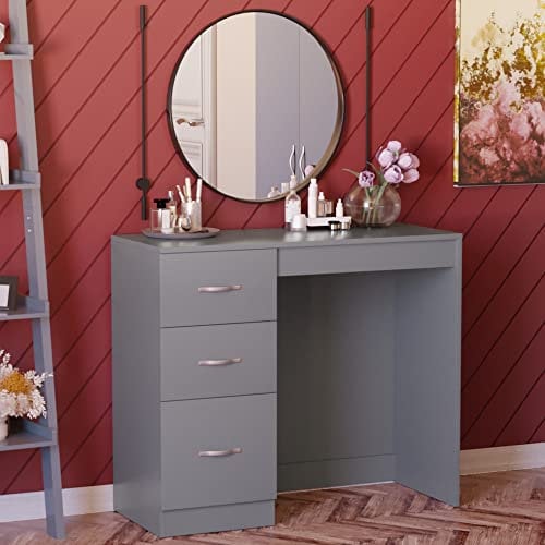 Vida Designs 3 Drawer Dressing Table Makeup Desk Riano Bedroom Furniture (Grey), H 79 x W 93 x D 38 cm Aprox