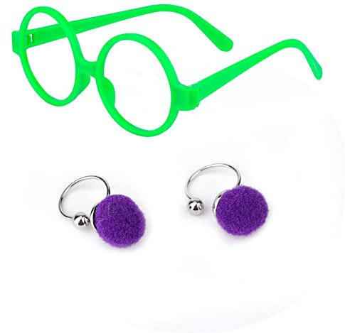 KINBOM Kostümbrillen, 1 Paar Zauberbrille Kinder mit 1 Paar Ohrringen, Bunte Brillen Party Bunte Brillen Ohne Gläser für Kinderkostüme Party Cosplay Halloween Verkleidung