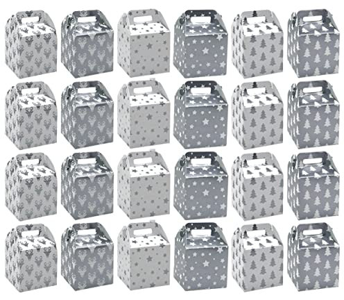 24 Stück Set Geschenkboxen Geschenkschachteln aus Karton 5x5x7cm, Pappschachteln Adventskalender, Box für kleine Geschenke, Dankeschön, Süßigkeiten, Schmuck, Gastgeschenke (weiß/silber)