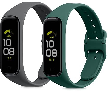 kwmobile Straps Compatible with Samsung Galaxy Fit 2 Straps - 2x Replacement Silicone Watch Bands - Smartwatch or Fitness Tracker - Dark Grey/Dark Green