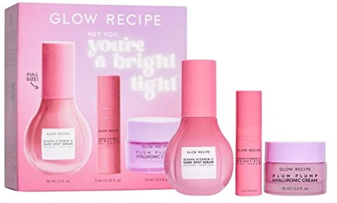 Glow Recipe Hey You, You're a Bright Light Kit – Guava Vitamin C Dark Spot Serum (30 ml), Guava Vitamin C Bright-Eye Gel Cream (5 ml) + Plum Plump Hyaluronic Cream (15 ml) to Fade Spots & Plump Skin