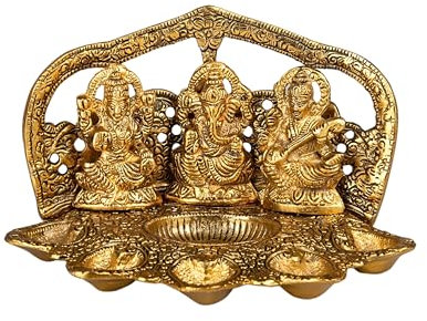 Wonder Care Lakshmi Ganesha Saraswati Diya Lamp for Pooja and Home Decoration, Diwali Decorations for Home, Traditional Diya Diwali Gift, Diya Lamp for Pooja