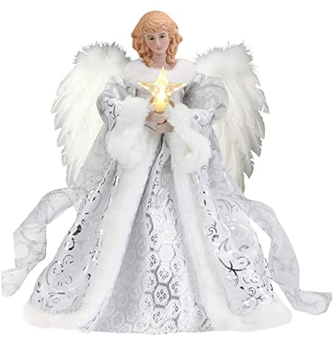 Amesor Árbol Ángel - Angel Navidad Arbol - Angel para La Copa Arbol Navidad - Ángel Rústico para Árbol Navidad con Alas Plumas,Decoraci Fiesta Vacaciones