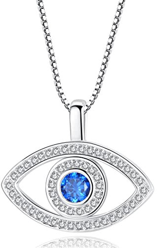 Yifnny Evil Eye Necklace, Blue Evil Eye Pendant with Cubic Zircon Lucky Necklace Protection Jewelry for Women (Silver)