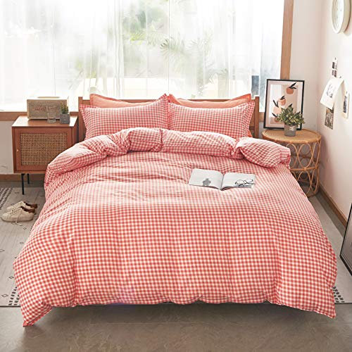 Housse de couette à grille rose Super King 3 pièces Farmhouse Buffalo Check Parure de lit Vichy Motif géométrique Imprimé Housse de couette Ensemble de literie doux et léger à carreaux Housse de