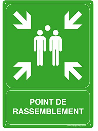 AUA SIGNALETIQUE - Panneau De Signalisation en PVC Rigide et Compact 1.5 mm. (315 x 440 mm, Panneau Point De Rassemblement)