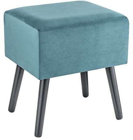 Baroni Home Pouf aus Samt, gepolsterte Bank, Hocker mit Holzbeinen 40X33X46 cm, Beige