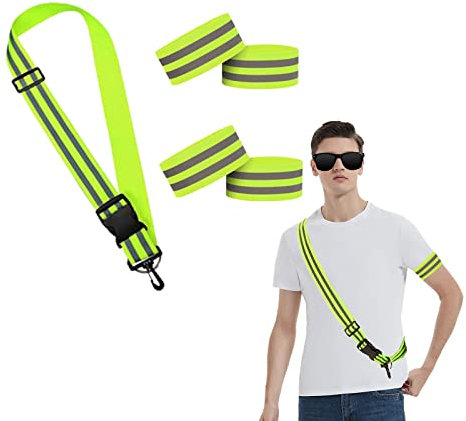 TSHAOUN 5 Stücke Reflektorband Gürtel Reflektierende Laufbekleidung,Reflektorweste,Reflektorbänder,Reflektoren Kleidung Warnweste,Fahrradweste Reflektierend,Warnweste Laufen (5 Pcs)