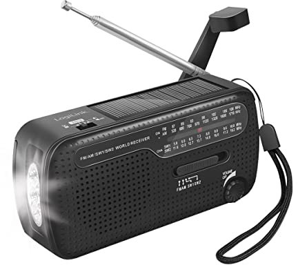 Logilink Radio de Emergencia con 3 Opciones de Carga: manivela Dinamo, Panel Solar y USB, con Linterna integrada