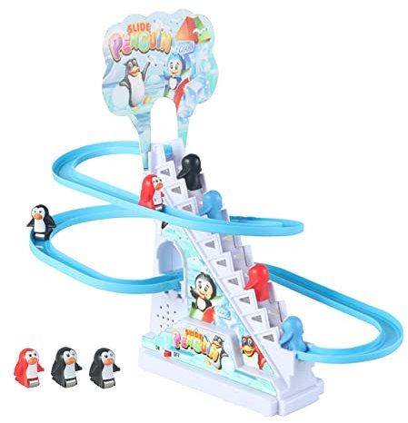 perfk Pinguin Rennstrecke Spiel mit Musik Kleiner Pinguin Rutsche Spielset Pinguin Treppensteigen Spielzeug Kleine Pinguin Spielzeug Treppe für Kleinkinder, 9 Pinguin