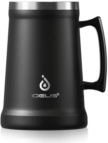 Ideus® Isoliert Bierkrug mit Griff 1000ml, Edelstahl Bierglas Groß Thermobecher Metall Bierbecher, Geboren für das Oktoberfest (Schwarz)