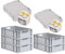 PROREGAL SuperSparSet 5x Eurobox NextGen Grip mit Scharnierdeckel und gelben Schiebeschnappverschlüssen, HxBxT 17x40x60cm, 34 L, Grau, Griffe offen, Eurobehälter, Transportbox
