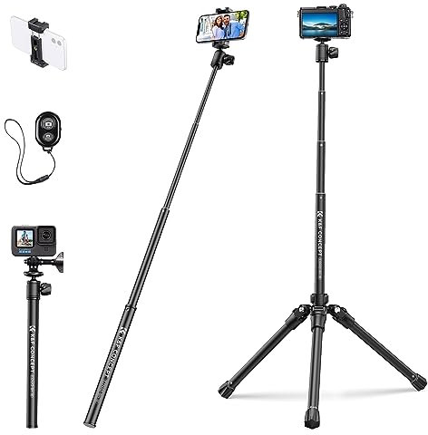 K&F Concept Treppiede Smartphone, Treppiede da Viaggio in Alluminio,170CM Treppiede Leggero per Fotocamera,Treppiede Reflex con Bastone Selfie Treppiede per Gopro/Smartphone/DSLR/Camera (Solo 0.88kg)