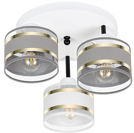 alfalux Deckenlampe Mit 3 Lampenschirmen LED Deckenleuchte Lampe Wohnzimmerlampe Schlafzimmerlampe Wohnzimmer Schlafzimmer Küche Leuchte Deckenleuchten Grau/Weiß/Grau TI-3030WE-GRWEGR