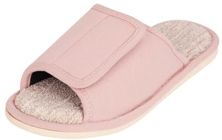 YJZQ Pantoufles étroites Ajustable pour pieds à problèmes Chaussons diabétiques Unsexe Chaussons Plats Fermeture Viscoélastique pour Oedème Gonflé/Pied Large Orteil Ouvert Elargissement EU40 Rose
