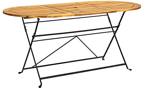 Homgoday Table de jardin pliante avec trou pour parasol - Table de terrasse - Table de balcon - Table à manger - Table en bois - Table de jardin - Table de jardin - Table de jardin - Table de jardin -