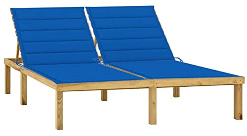 Homgoday Doppelbett mit Königsblauen Auflagen Gartenliege Relaxliege Sonnenbett Doppelbett Relaxliege Sonnenliege für 2 Personen Liegestuhl Terrassenliegen Kiefer Imprägniert