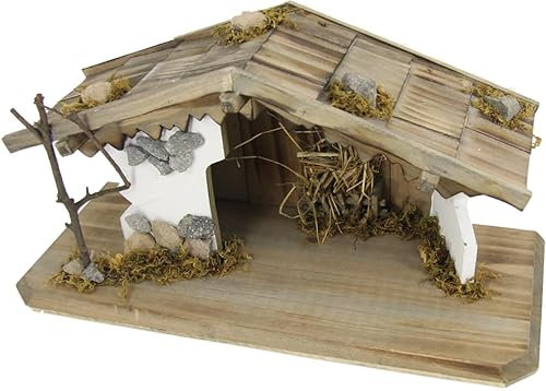 FADEDA Stall Inzell/Höhe:21 cm/handbemalt/detailgetreue Krippen Figuren - Weihnachten Tisch Dekoration Krippe Zubehör