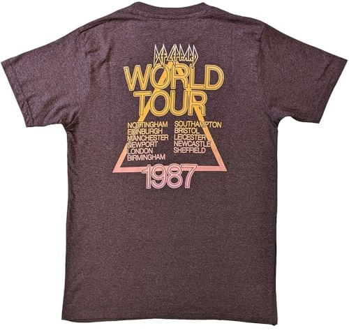 Def Leppard T Shirt Hysteria World Tour Band Logo Neu Offiziell Unisex Braun