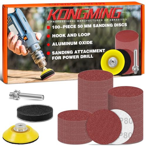 KONGMING Dischi Abrasivi 50mm 100 Pezzi Carta Abrasiva Grana 80 per Attacco per la levigatura del Trapano