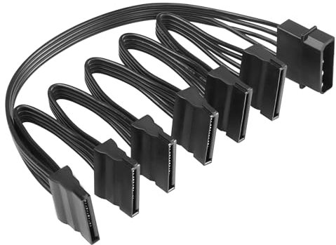 SinLoon Cable de Alimentación SATA grande de 4 pines macho a 6x15 pines SATA hembra Cable divisor de potencia de disco duro para HDD, SSD, unidades ópticas