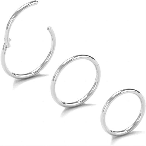 Body CAC Argent 3 Pièces-0.8mm×6/7/8mm Mini Femme Acier Chirurgical Anneaux de Nez à Charnière Oreille Inoxydable Piercing Helix Cartilage Tragus Boucles D'oreilles
