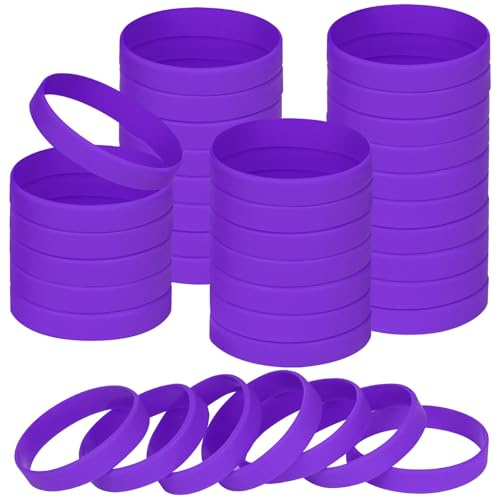 NAHRMY 7 inch Silicone Wristbands Blank Purple Rubber Bracelets for Kid Teen, 60 pcs Sports Party Silicone Elastic Wristband Bulk Bracelet bands for Events School Teacher Supplies