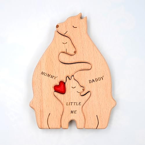 Wooden Bears Family Personalised Puzzle, Art Animal Jigsaw Sculpture for Home Table Book Shelf Decoration,Ideas Gift for Mum Dad Birthday Anniversary Mothers Day Farthers Day