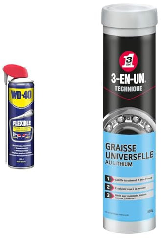 WD-40 Flexible 400 ml Produit Multifonction aérosol & 3-EN-UN Technique • Graisse Universelle au Lithium • Cartouche • Forte adhérence