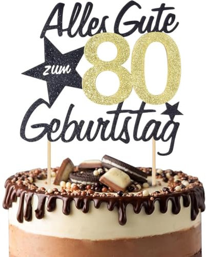 Torten Deko 80 Geburtstag Mann Frau - Happy 80th Birthday Cake Topper Kuchen Topper Kuchendeko Gold für 80 Geburtstag Frauen Männer