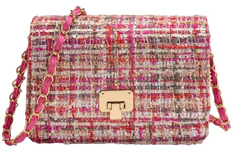 Blisfulady Damen Tweed Plaid Schultertasche Trendy Geldbörse Handtasche PU Leder Crossbody Abendtasche Gesteppte Satchel Clutch Tote
