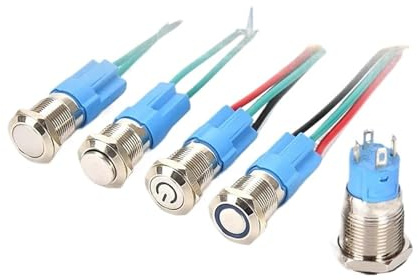 12mm waterproof metal button switch instant lock power start round small button 3V 5V 6V 12V 24V 220V with connector 150MM line(Yellow symbols,12MM_3-8V)