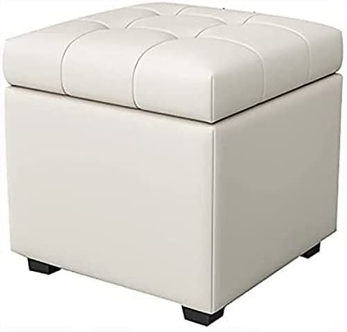 Ottomane aus weißem Leder, mit Stauraum, würfelförmig, modernes Design für Wohnzimmer-Dekoration, 80 x 40 x 42 cm