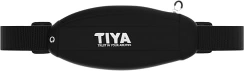 TIYA Mobile Phone Holder Running Belt for Men and Women - Adjustable Waist Bag Strap (70-105cm), Large Smartphone Pouch, 3 Pocket Runners Bumbag (Black)