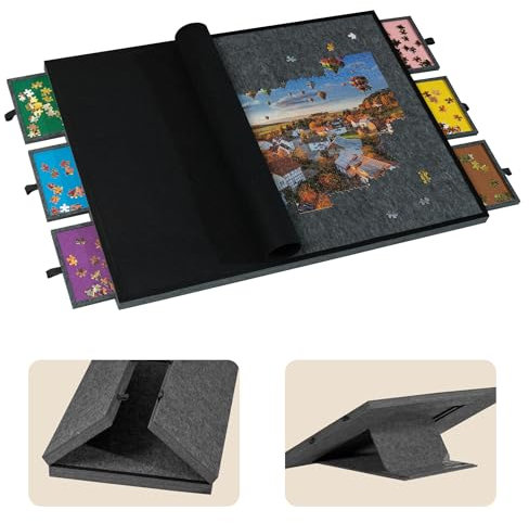 Tektalk 2000 Piece Foldable Jigsaw Puzzle Table with Cover, 3-Tilting-Angle Puzzle Plateau, Super Lightweight Portable Felt Puzzle Board with 6 Sorting Drawers - Dark Gray
