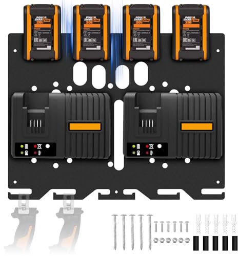 Easyhomie Supporto da parete per batterie Worx e caricabatterie, ideale per officina e garage (per batterie da 20 V, WA3867, WA3880, WA3860, caricabatterie doppio WA3883)
