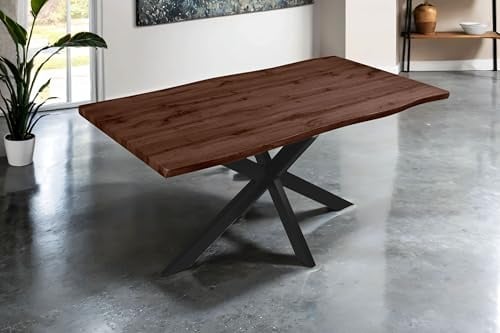 SAM Esstisch Josy 160x85 cm Holz Nussbaum-Optik Spider-Gestell schwarz | 40 mm Tischplatte mit Baumkante, Metallgestell, Tisch für Esszimmer & Küche