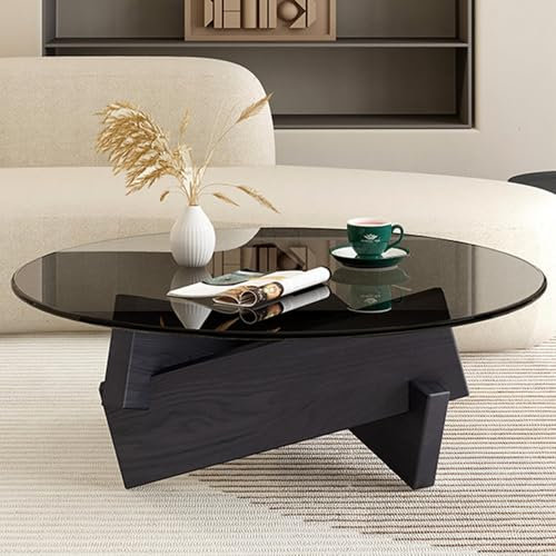 DazzlingZLL Couchtisch Schwarz, Wohnzimmertisch, Coffee Table Beistelltisch mit Tischbeine Holz, Moderne Glastisch Wohnzimmer Tisch Sofatisch für Home Office, 80 x 80 x 40 cm