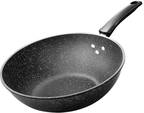 Fiorky Non Stick Wok, Medical Stone Multifunctional Wok Pan Flat Bottom Deep Stir Fry Pan Cooking Pan Ideal for Induction Cooker Gas Stove