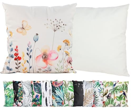 JACK Outdoor Motiv Kissen 45x45cm Lounge Dekokissen inkl. Füllung Wasserabweisend Sitzkissen Garten Stuhl, Farbe:Los Blumos
