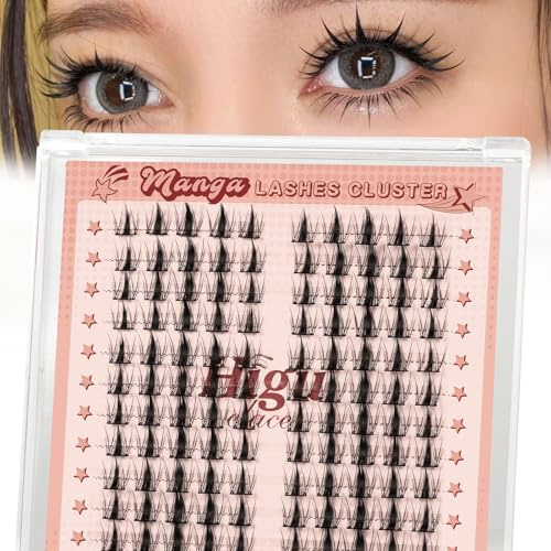 Higu clace Lash Clusters Extensions 120Pcs Eyelash Clusters D Curl Manga Lashes Clusters Natural Look 10-16MM Cluster Eyelash Extensions Individual Lash Extension Pack